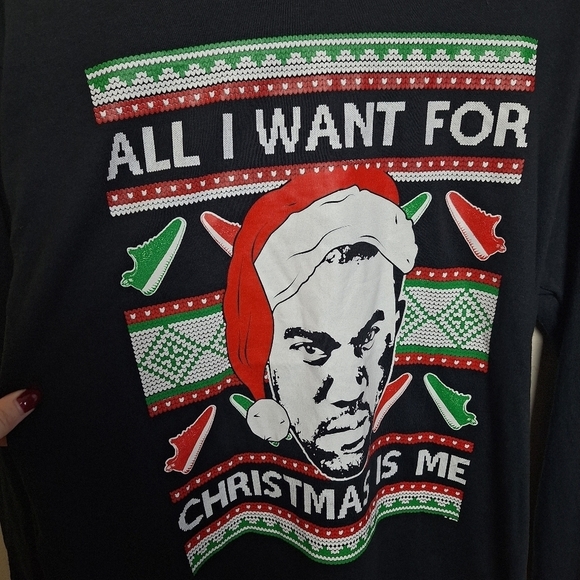 Gildan Kanye West Novelty Long Sleeve Crew Neck Cotton Graphic Christmas T Shirt - Picture 4 of 8